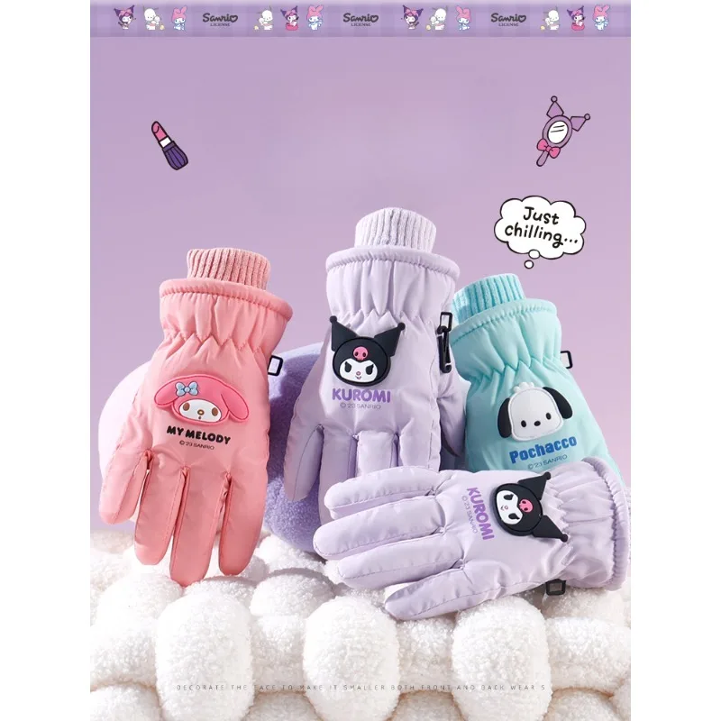

Sanrio Kawaii MyMelody Pochacco Anime Cartoon Five Finger Ski Gloves Warm Comfort Accessories Waterproof Girl Birthday Gift Cute