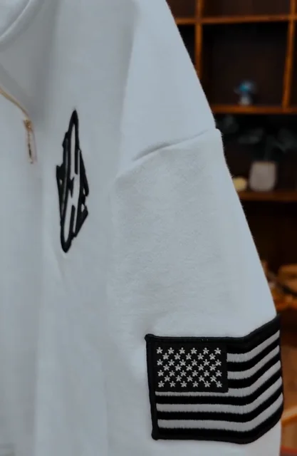 Y2K America Retro Embroidery Pullover White Quarterzip Stand Collar Polo Shirt Sweatshirt Casual Men Clotheing 2