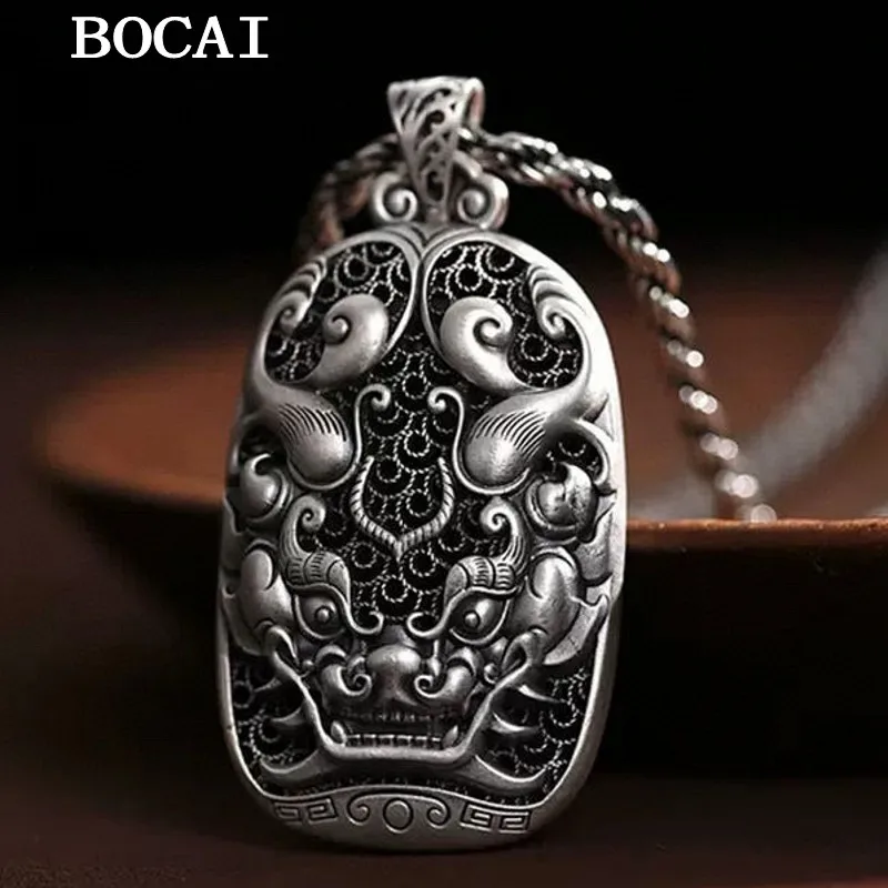 

BOCAI NEW S999 Sterling Silver Retro Fashion Silk Pixiu Pendant Gift for Men and Women Free Shipping