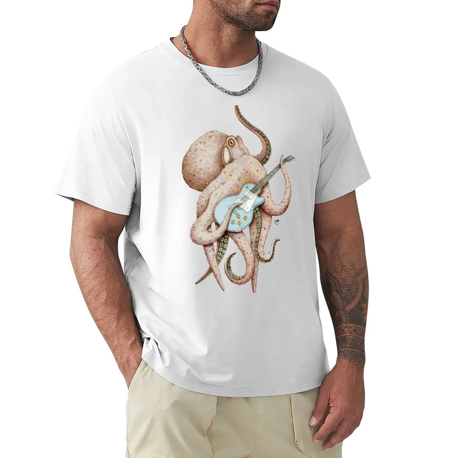 Codo - The Les Paul Guitar Playing Octopus - Pelham Blue T-Shirt Graphics Hippie Clothes T Shirt Men