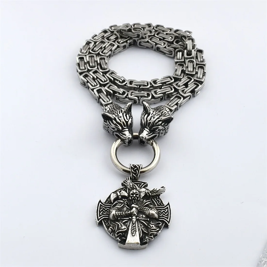 Nordic Celtic Wolf Men's Stainless Steel Necklace Viking Warrior Crow Pendant Amulet Accessory Viking Rune Jewelry