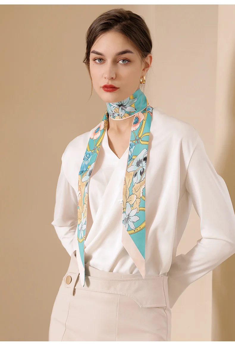 2022 Spring New Print floral Small Scarf  Women Handle Bag Ribbons Brand Fashion Head Scarf Small Long Skinny Scarves Headbands