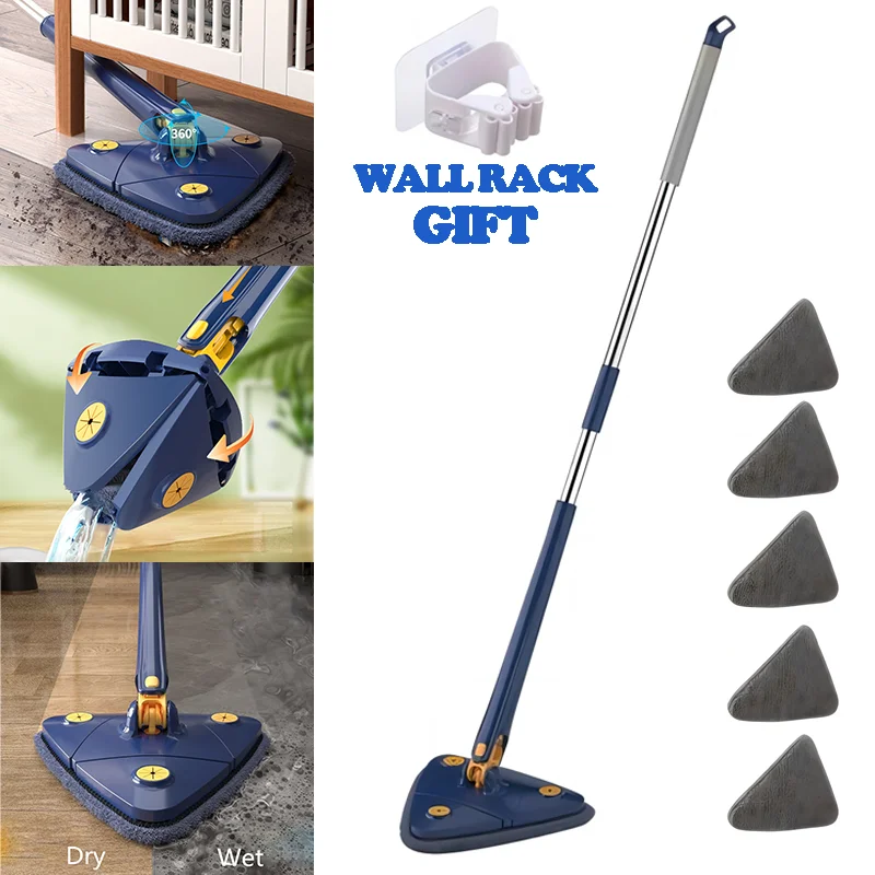 

Triangle 360 Cleaning Mop Telescopic Household Ceiling Cleaning Brush Tool Self-draining To Clean Tiles and Walls Home Cleaning