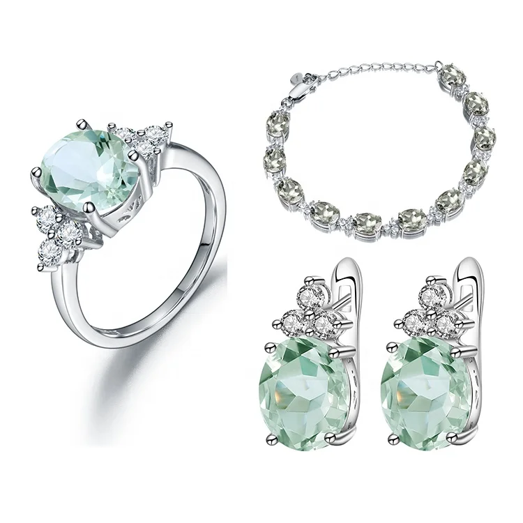 Grande Prezzo Di Fabbrica Verde Ametista Prasiolite Gemma 925 Set Di Gioielli In Argento Sterling Per Le Donne
