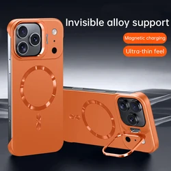Ultra Slim Frameless Phone Case with Metal Lens Stand and Magsafe Compatibility - iPhone 15 (Orange)