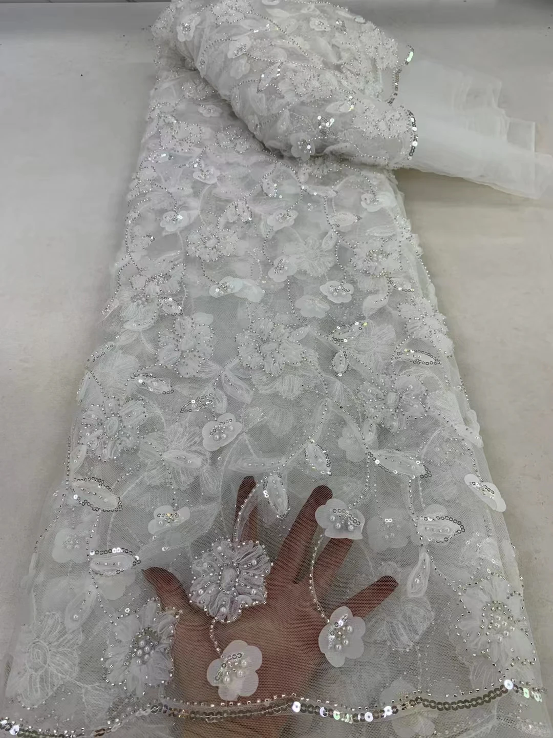 

Последняя версия, 3D Цветочный материал, вышивка, тюль, французская сетка, кружевная ткань с блестками, бусинами для свадьбы ZX