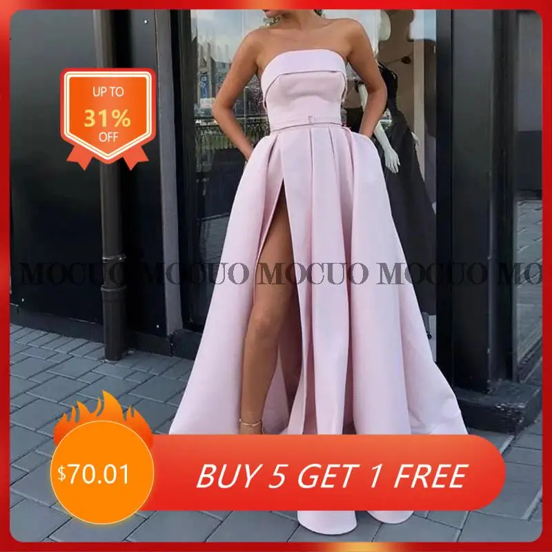 Memorándum Tareas del hogar De este modo Elegant Satin Evening Dresses Strapless High Split Evening Dress High Waist  Belt Prom Dress Vestidos Elegantes - Evening Dresses - AliExpress