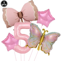 Pink Bow Party Decor Set - Includes Banner, Cake Toppers, Straws, Balloons (PEACOCK BLUE)