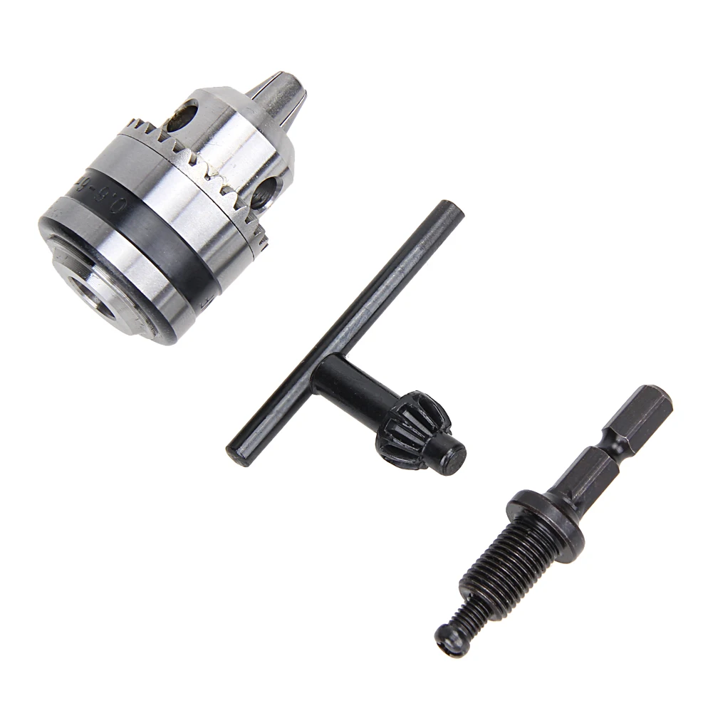 0.6-6mm Keyless Chuck with 1/4 Inch Hex Shank 3/8-24UNF Change Adapter Conversion Tool Metal Threaded Mount for Impact Driver
