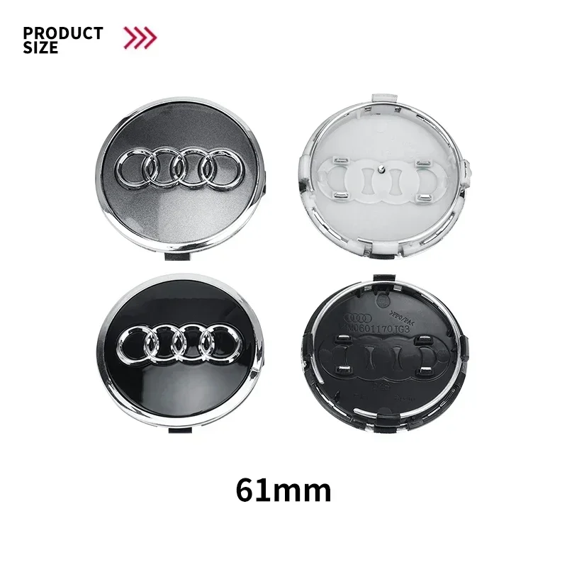 4pcs Black Gray 61mm For Audi A3 A4 A5 A6 A7 A8 S4 S6 Accessories Car Styling Wheel Center Cap Emblem Hub Covers Badge 4M0601170