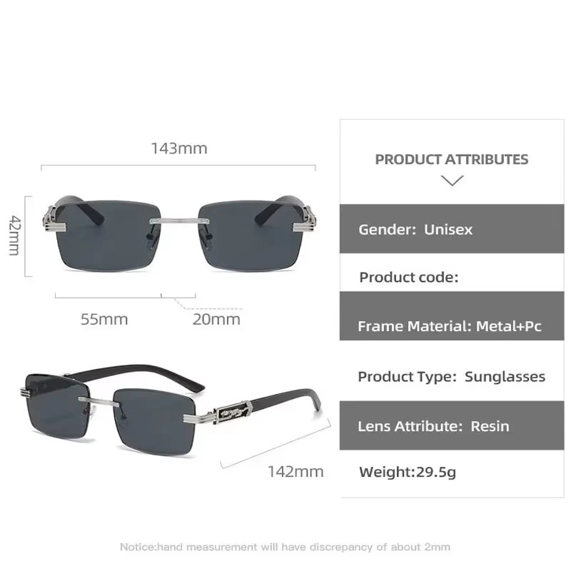 Retro Rimless Sunglasses, New Square Frame Men's Sunglasses, Trendy Leopard Car Sunglasses 90196