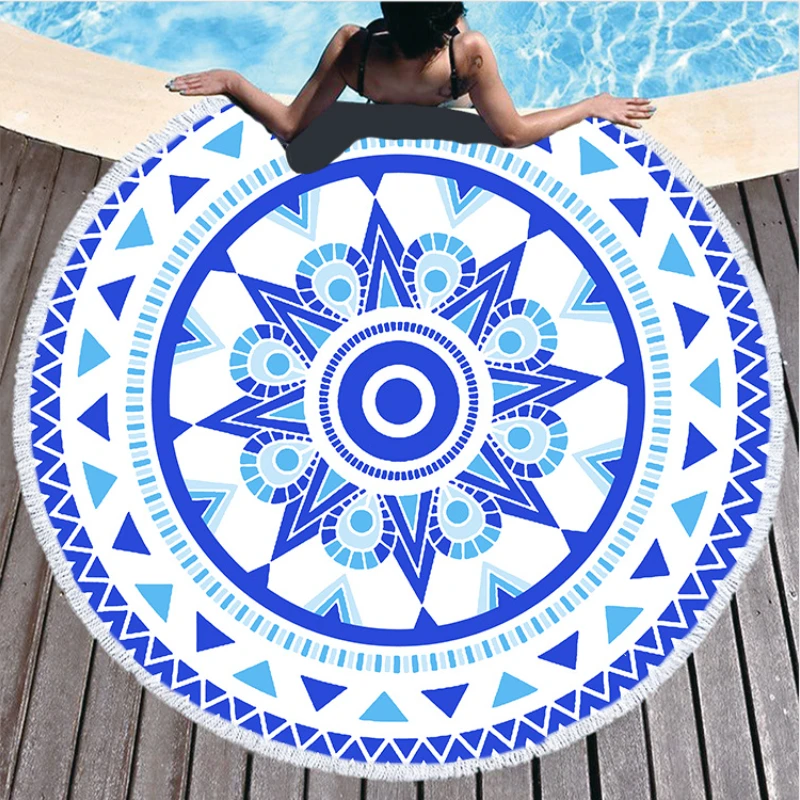 Microfiber Mandala Abstract Pattern Beach Towel Round Large Watercolor Quicksand Yoga Towel With Tassel Beach Mat Blanket Cover 2