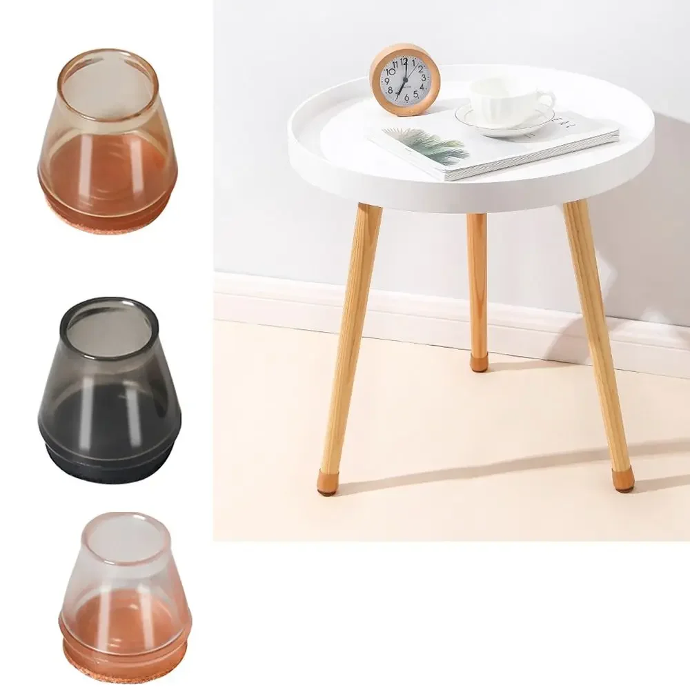 Silent Silicone Chair Leg Caps with Felt Floor Protectors - 8 Pack
