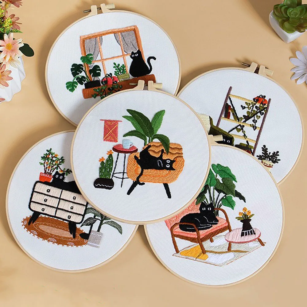 Embroidery DIY Kit Cat Pattern Cross Stitch Table Painting Handmade Embroidered Material Package for Beginners