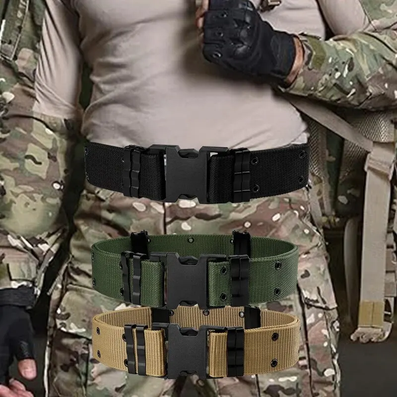 Men's Tactical Outer Belt Nylon Material Metal Fixing Ring and Adjuster Buckle Outdoor Sports combat belt