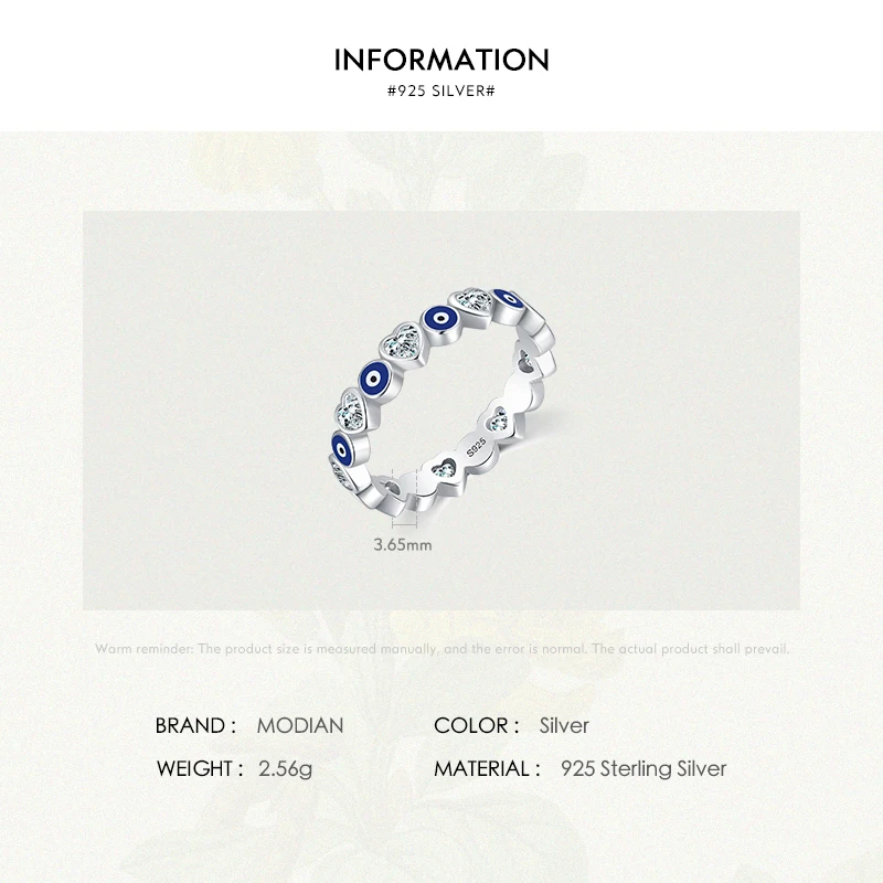 Silver Ring for 925 Sterling Silver Enamel Blue Eyes Women Romantic Heart Stackable Fashion Fine Jewerlry Birthday Gifts