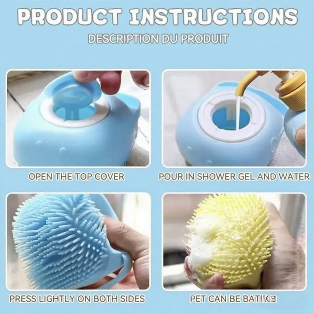 Silicone Soft Rubber Pet Massage Shower Brush with Builtin Shampoo Storage Self Cleaning Detangling for Dogs Cats Grooming Brush 4