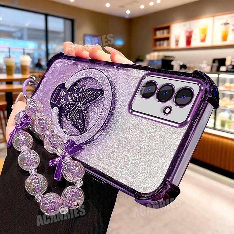 Enhanced Star Lanyard Plating Butterfly Holder Shockproof Silicone Stand Cover Case
