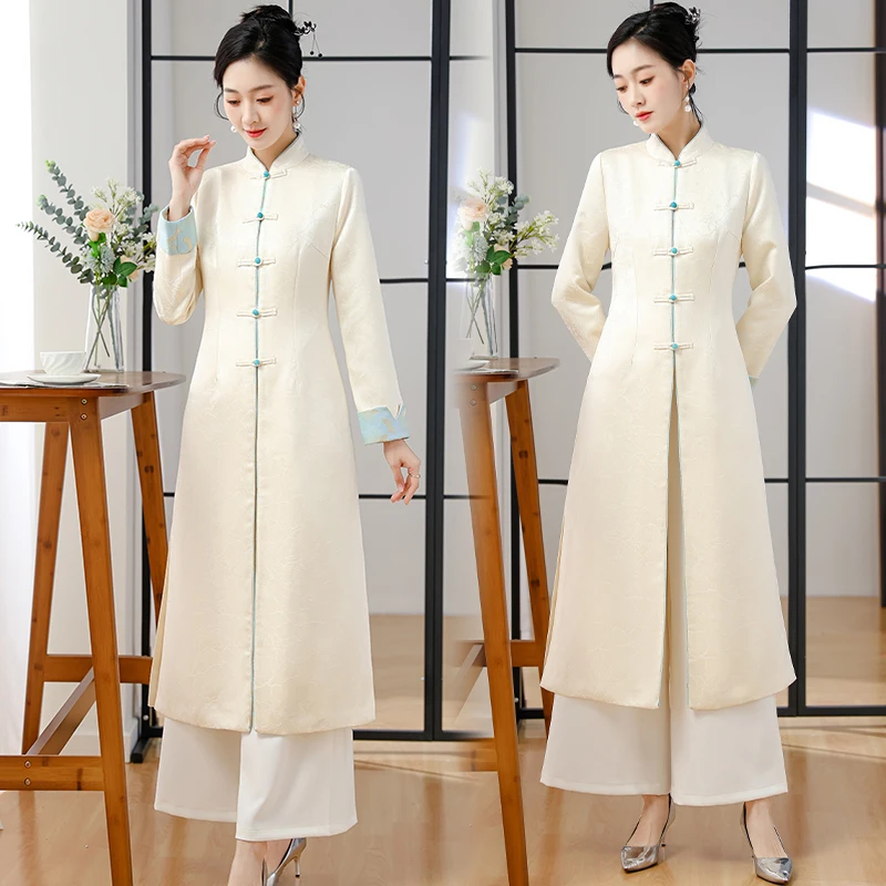 

2024 Women's Chinese style improved Hanfu set Spring autumn cheongsam Chinese Zen tea dress