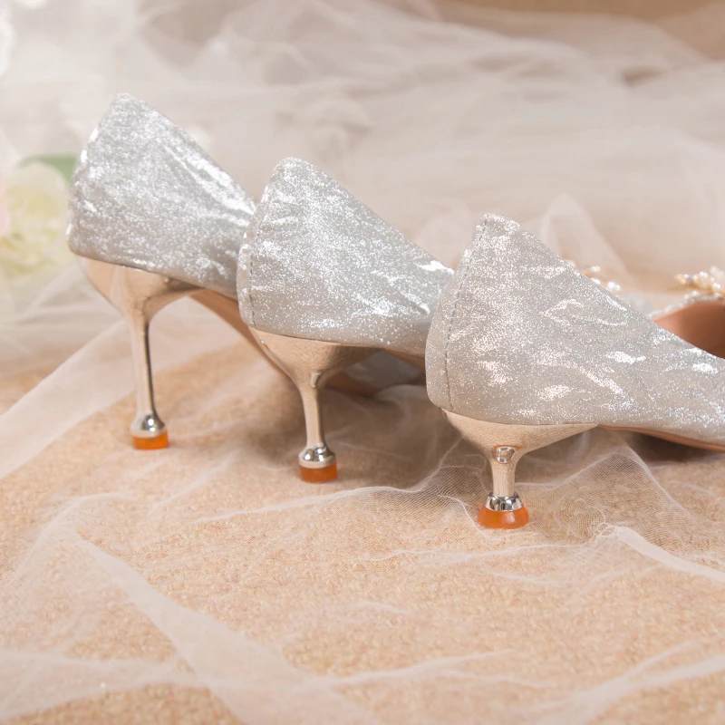 Elegant Silver Women's High Heels, Flower Lace Pointed Toe Kitten Heel  Wedding Party Shoes | SHEIN
