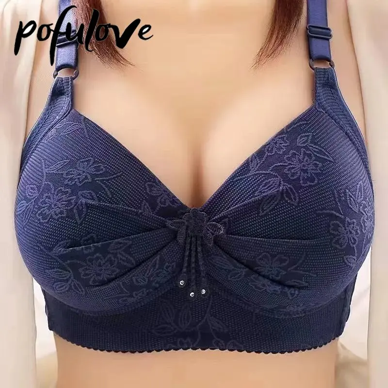 

Large-size Gathered Breast and Anti-sagging Underwear Thin Non-steel Ring Middle-aged Women's Bra Drop Shipping