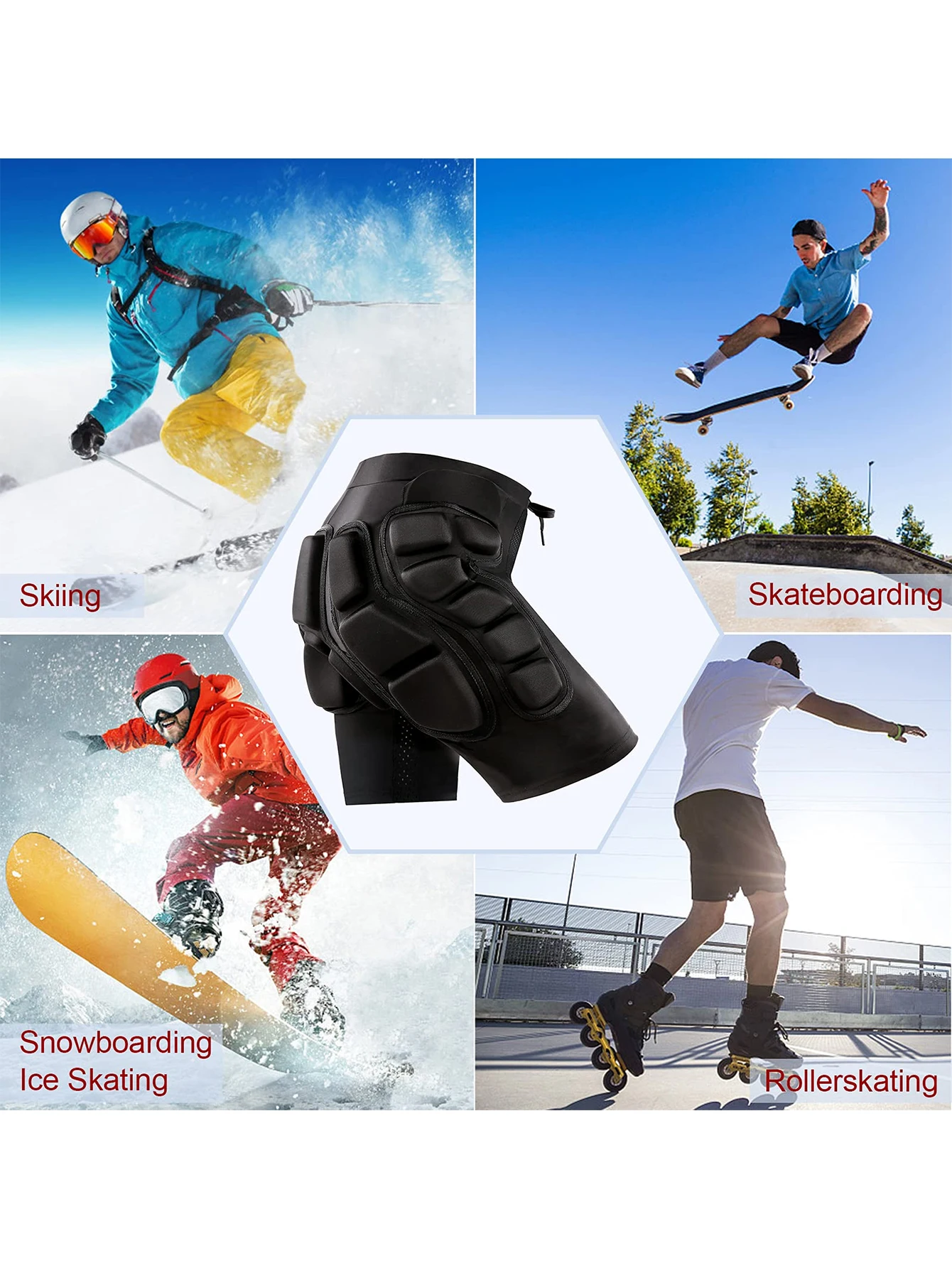 AVIVOR Snowboard Protection Padded Compression Shorts 3D Protection For Hip 0.8" Thick Ski Butt Pad protective shorts hip protective pads