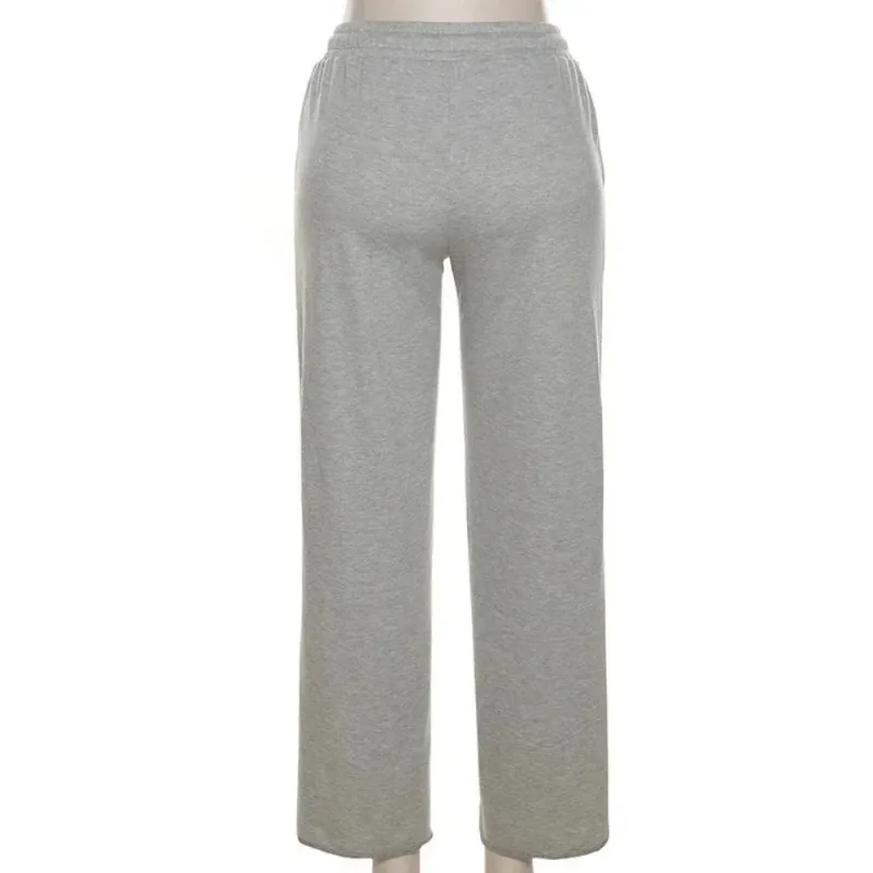 Deeptown Gray Sweatpants Women Hippie Baggy Striped Pleated Trousers Y2k Vintage Aesthetic Patchwork Joggers Casual Sports Pants