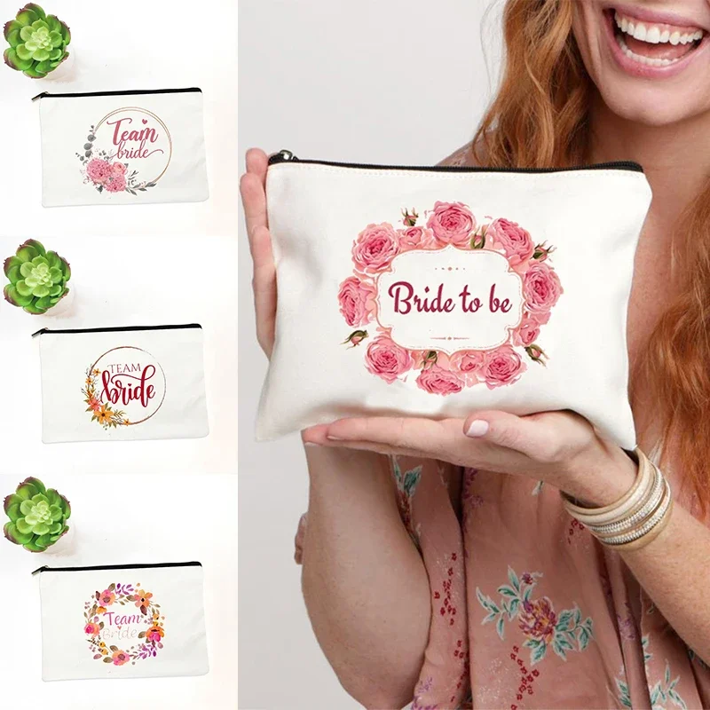 

Модная команда невесты Evjf с цветочным рисунком, холщовая косметичка на молнии, косметички, органайзер для хранения и ухода за кожей, пенал