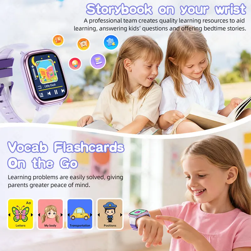 LIGE Children's Study Smart Watch Puzzle Game Pedometer Sports Health Monitor 1.83" Touch Screen Wristwatch Kids Student Gift