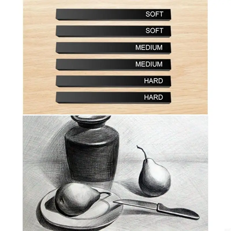462C 6Pcs Square Compressed Charcoal Sticks Drawing Pencils Set for DIY Drawing Craft