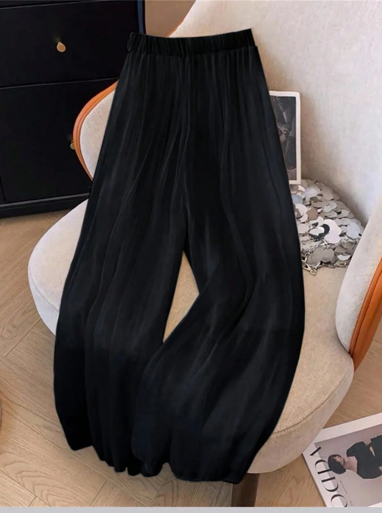 New plus size women's clothing with a high-end feel, double layered wide leg pants for casual and comfortable travel, vacation,