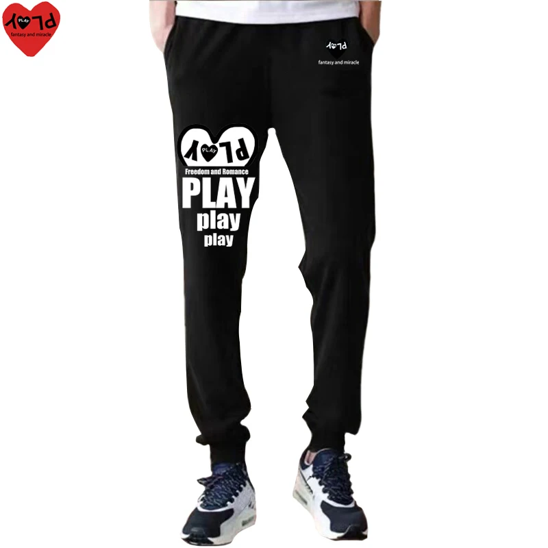 Description Picture 5 of itemMen Women Spring Autumn Pants Heart Embroidery With Half Heart Letter Print Cotton Feet Elastic Bind Drawstring Pocket Pants