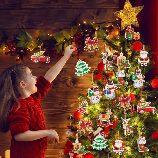 12 Kit Pittura Diamante Portachiavi Natale - Con Pupazzi Di Neve | Fai Da Te Con Diamanti E Accessori | Decorazioni Natalizie - Foto 2