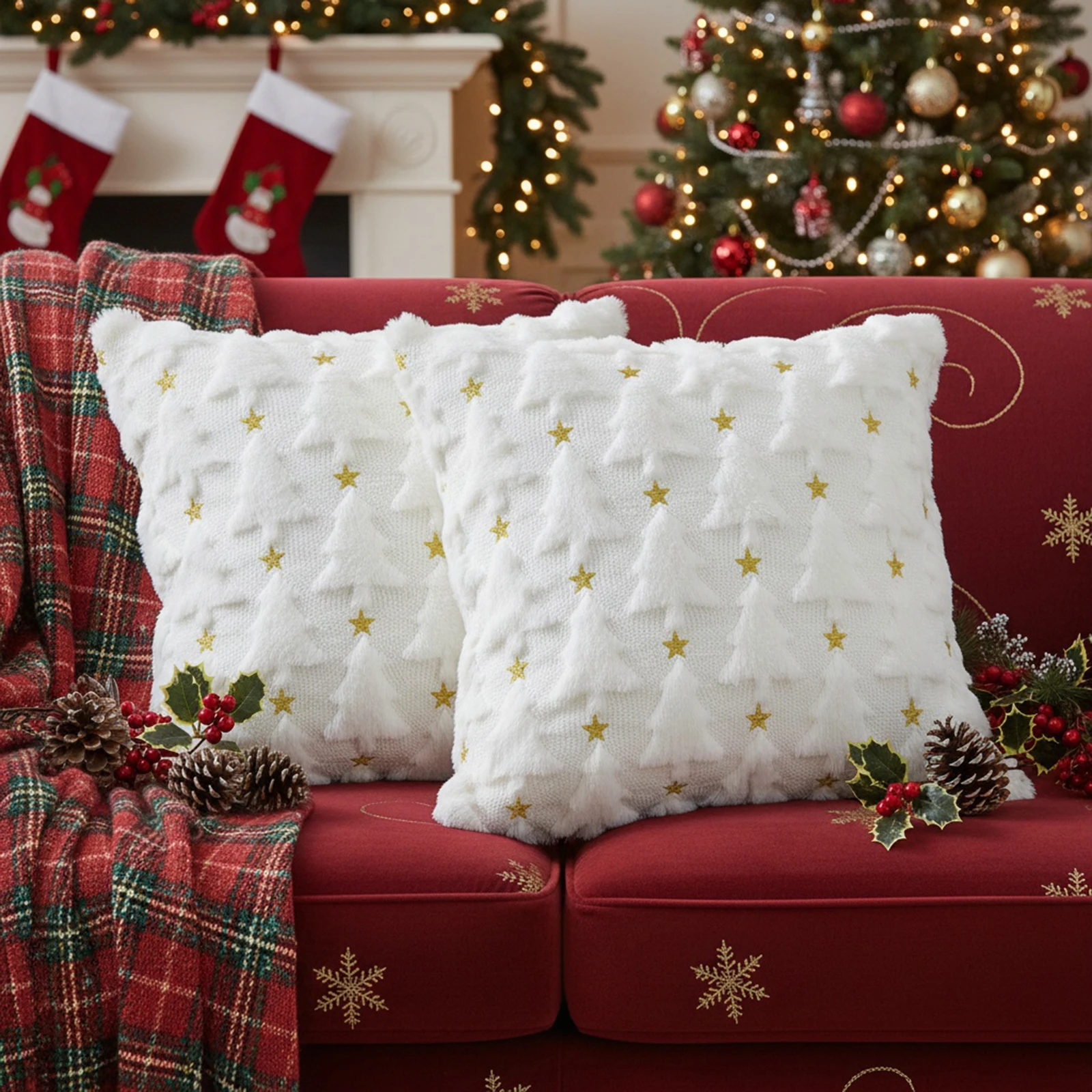 크리스마스 트리 쿠션 커버 귀여운 18x18 인치 세트 2개 쿠션 케이스 3월 휴일 홈 야외 장