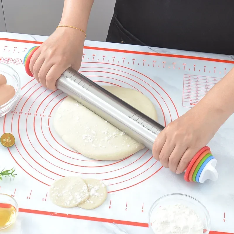 Adjustable Rolling Pin Detachable Circular Dough Pad Dough Roller Stainless Steel Silicone Kneading Pad Non Stick Silicone