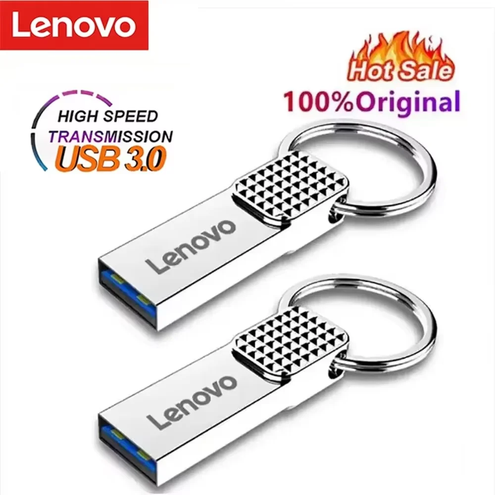Lenovo Silver USB Flash Drive with Free Key Chain - Multiple Storage Options