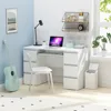 Computer Desk with 6 Drawers, 47 Inch Writing Wood Desk with Drawers PC Laptop Vanity Makeup Desk, Work Study Table Desk White 6