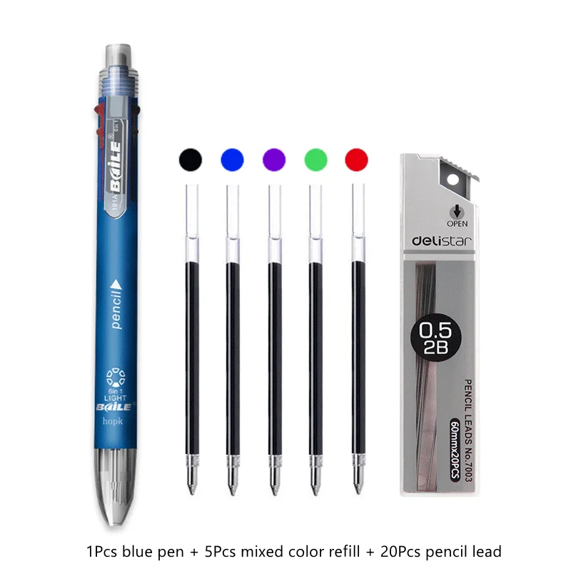 6-in-1-Multifunktionsstift, 0,7 mm Kugelschreiber, 5 Farben und 0,5 mm Druckbleistift in einem Stift für Schulbürobedarf – Detail 17