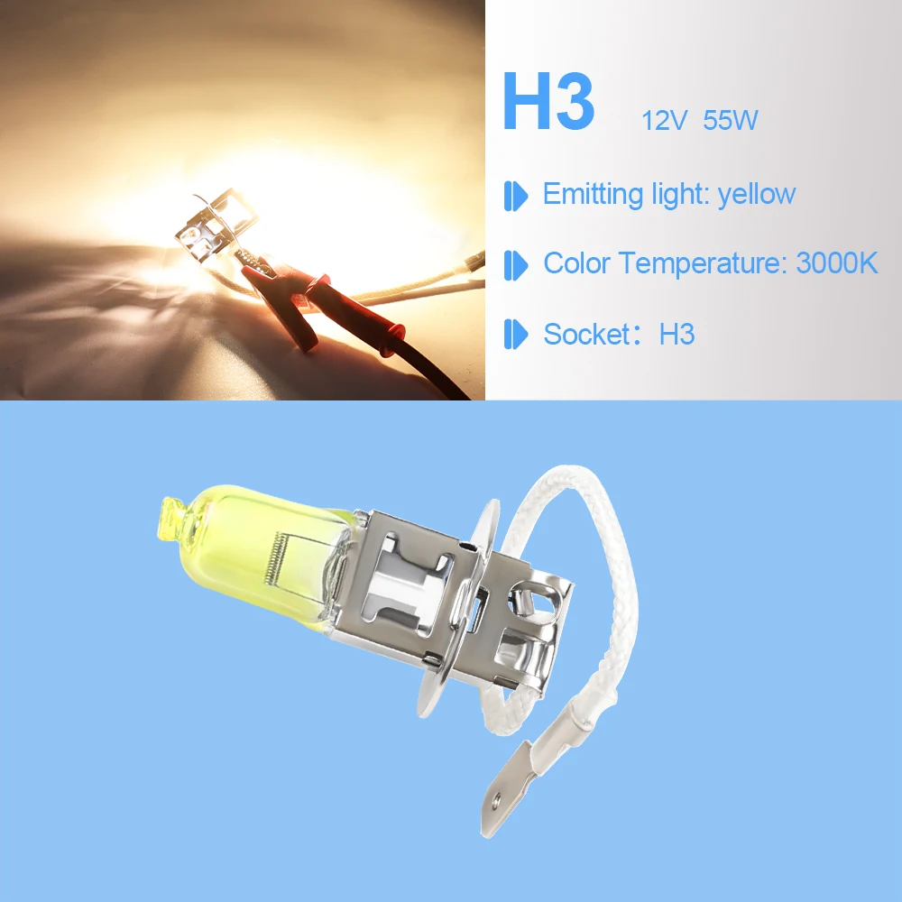 Herorider 2pcs/lot H3 Light Bulbs 3000K Halogen Xenon H3 12V 55W Golden Yellow Fog Factory Price Car Styling Parking Halogen Lamps