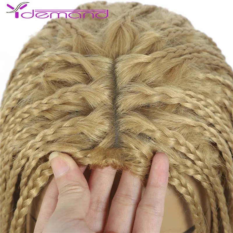Y Demand Long Black Braided African Wig Headband Box Braids Wig Natural Synthetic Braiding Hair For Afro Women/Men