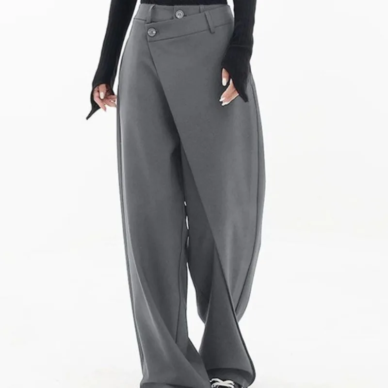 Matakawa Irregular Solid Women Pants Spring Autumn Loose Streetwear Pantalones De Mujer Fashion Patchwork Wide Leg Trousers