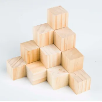 10pc DIY Building Block Unfinished Blank Wooden Natural Wooden Cube Kids Toy Square Block Woodwork Craft Puzzle Making Material