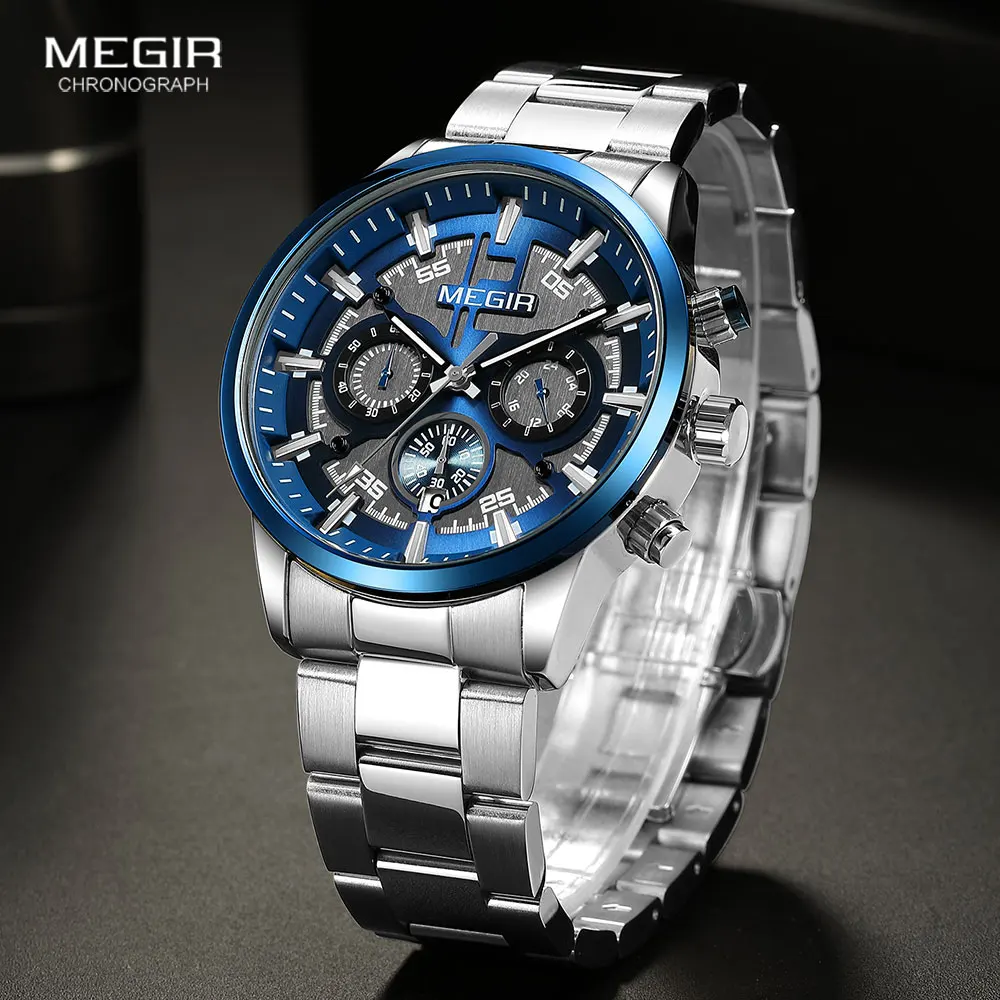 MEGIR BD2081GBK-2 – Orologio Analogico Al Quarzo Da Uomo, Cinturino In Pelle, Cassa In Lega Di Zinco, Quadrante Hardlex