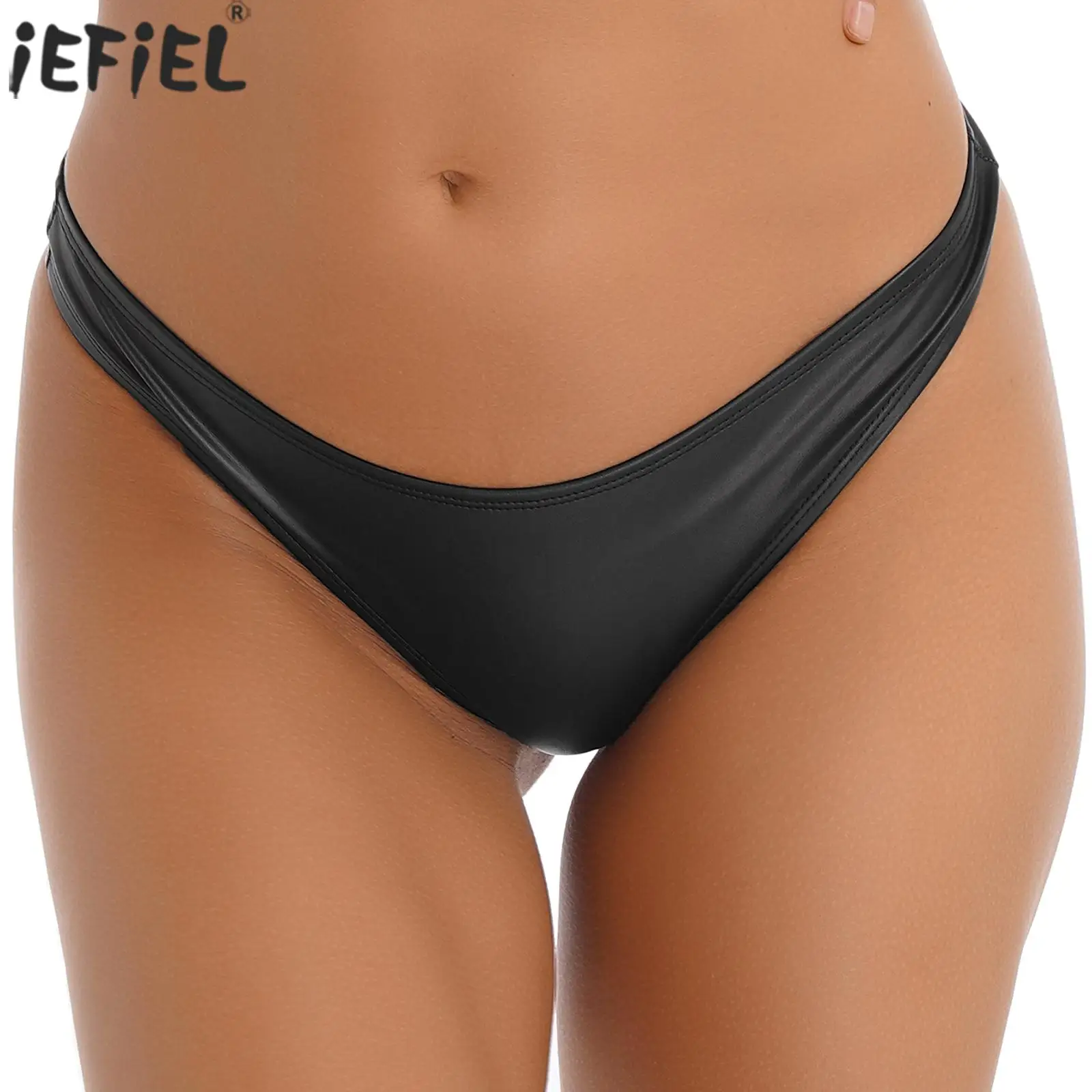 

Womens Low Rise PU Leather Thong Underwear Solid Color Briefs Panties Swimwear Clubwear Sexy Briefs Exotic Lingerie