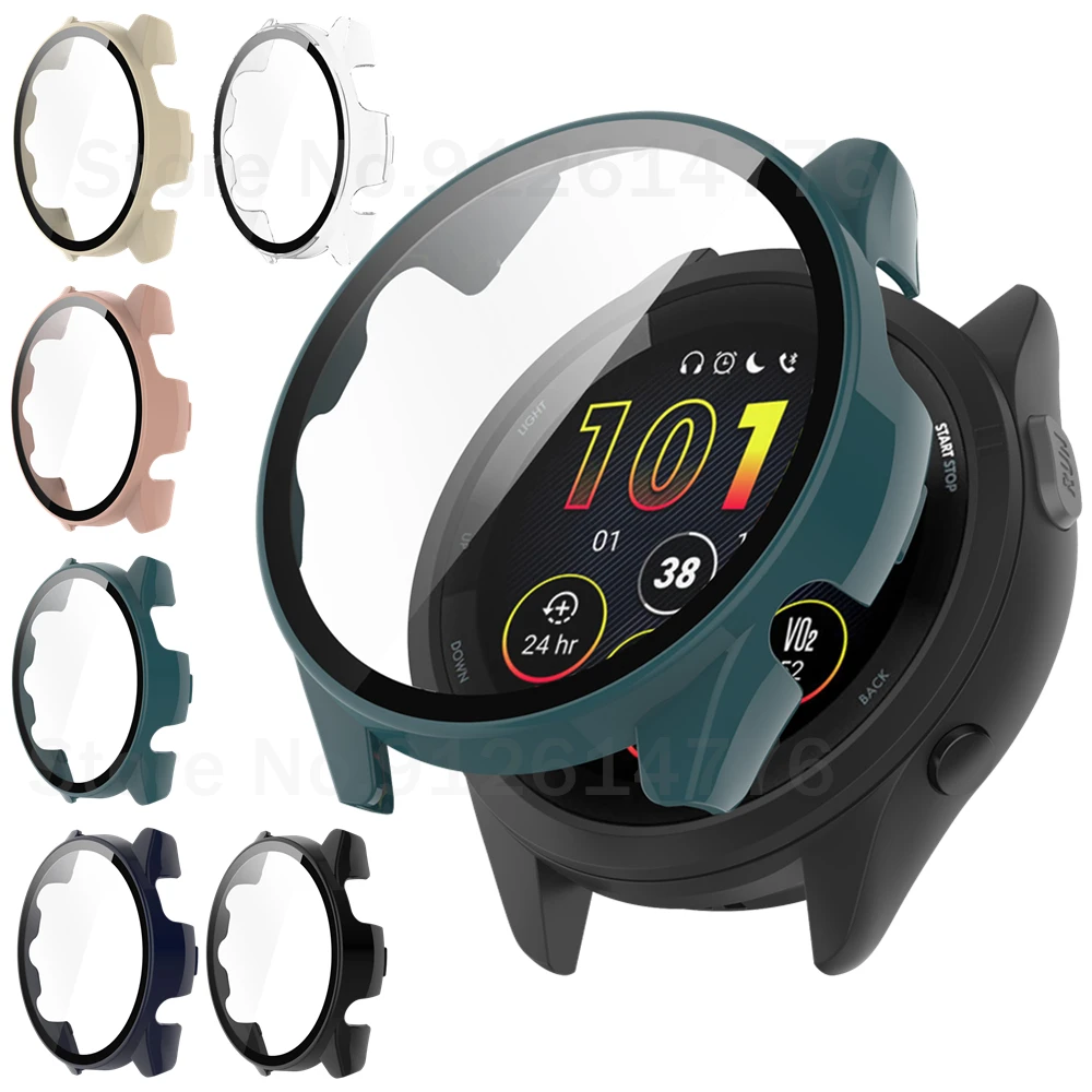 Custodia Rigida In PC Con Protezione Schermo In Vetro Temperato Per Garmin Forerunner 255/255S (46mm, Rosa) - Ultrasottile, Antiurto
