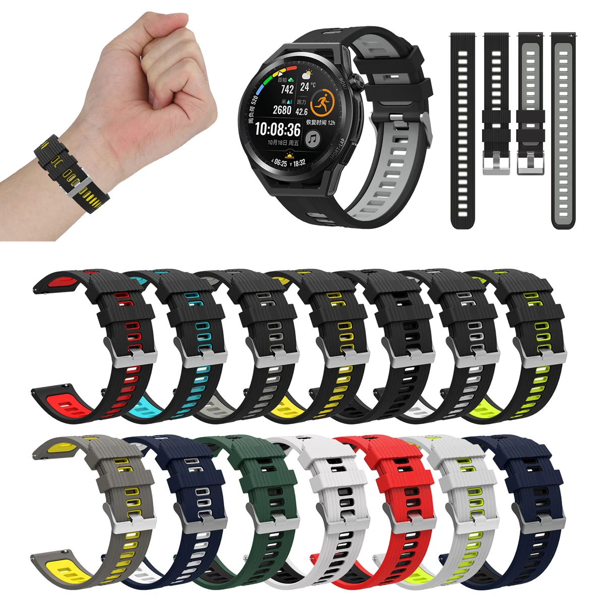 

Ремешок силиконовый для Samsung Huawei Amazfit Honor Garmin Moto Pebble Nokia, универсальный браслет для смарт-часов, 20 мм 22 мм