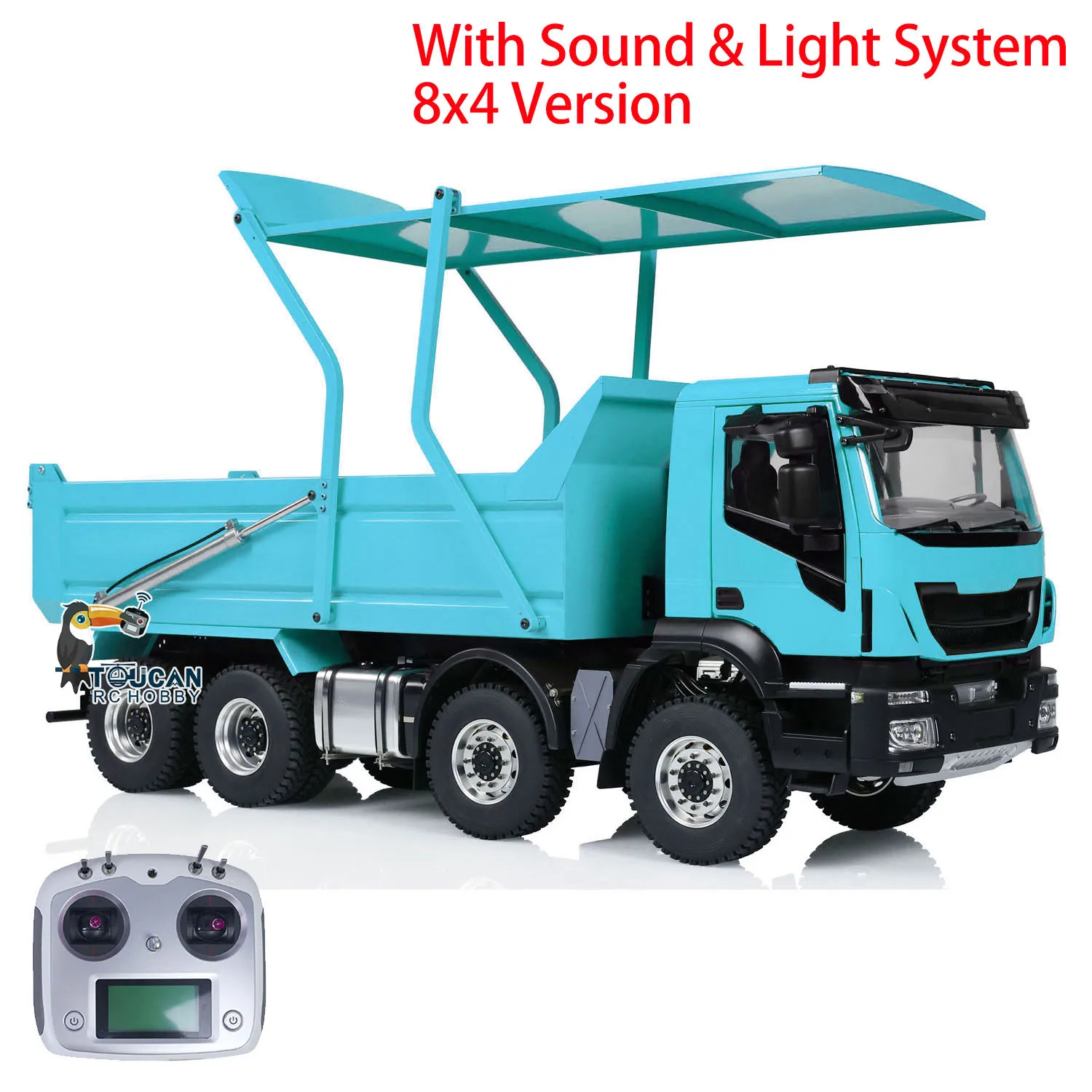 8x4 RC Metal 1/14 Hydraulic Tipper Truck Dump Car Model with Flip-over Cover Light Sound System Motor Servo ES CRC Toy TH23539 3