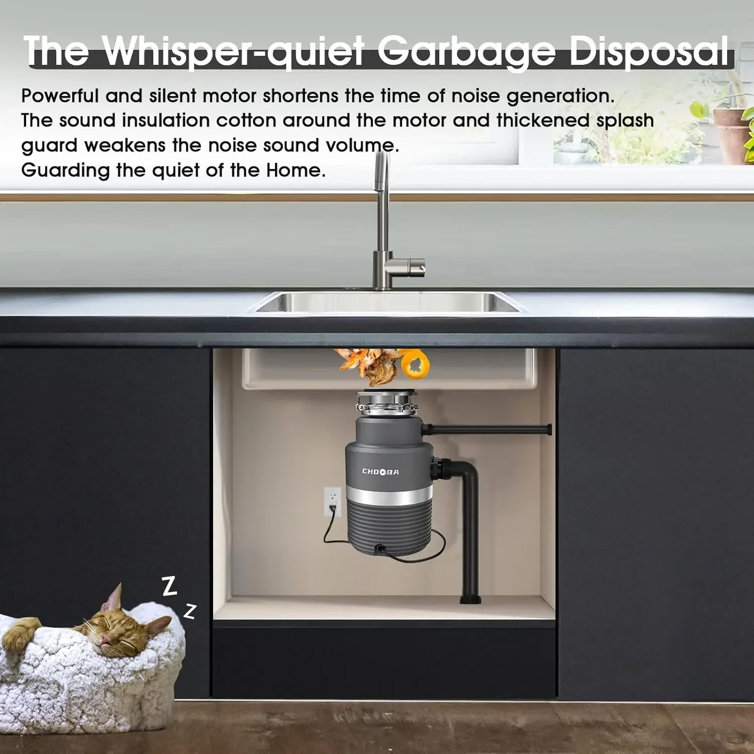 Disposal 1HP, Food Waste Disposal Continuous Feed, Garbage Disposal with Power Cord, Light Gray 3