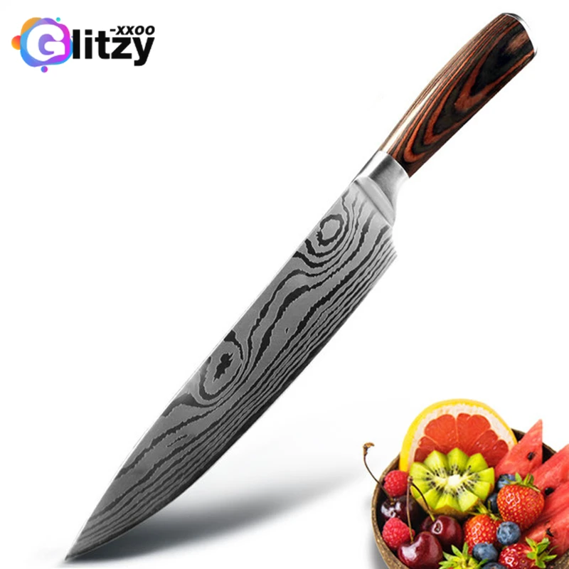 

Kitchen Knives Damascus Drawing Chef Knife Japanese Santoku Knifes 7CR17 440C Fruits Utility Knife Meat Cleaver Santoku Slicing