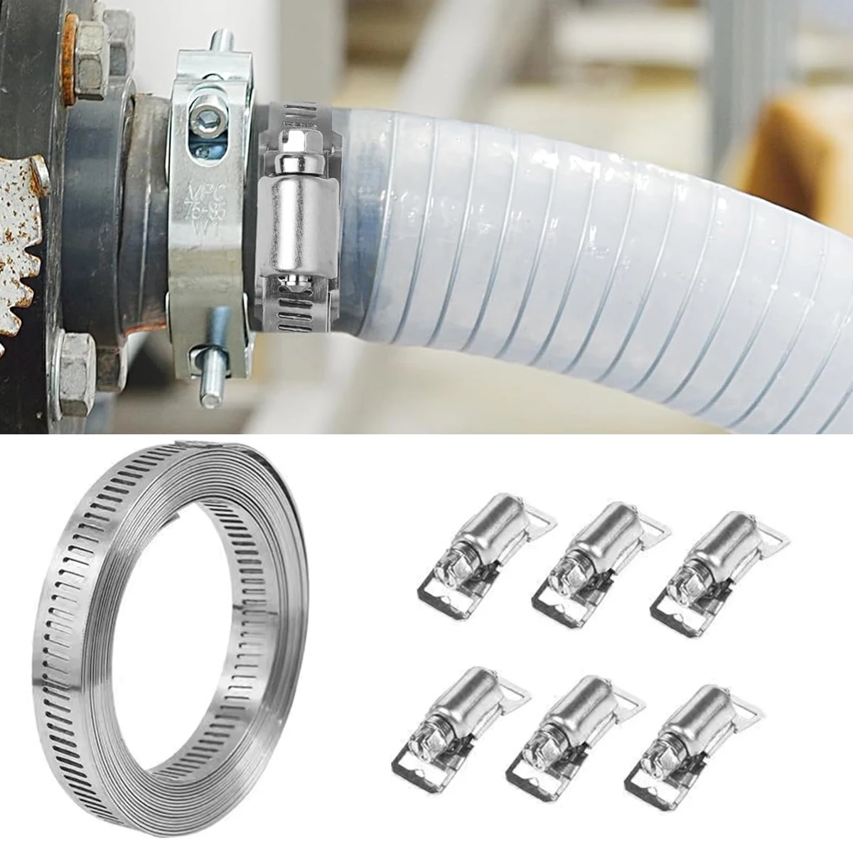 1 Pcs Hose Clamp 304 Stainless Steel Pipe Clamp Mini Fuel 12.6mm Line Clip Hoop Optional Size for Air Water